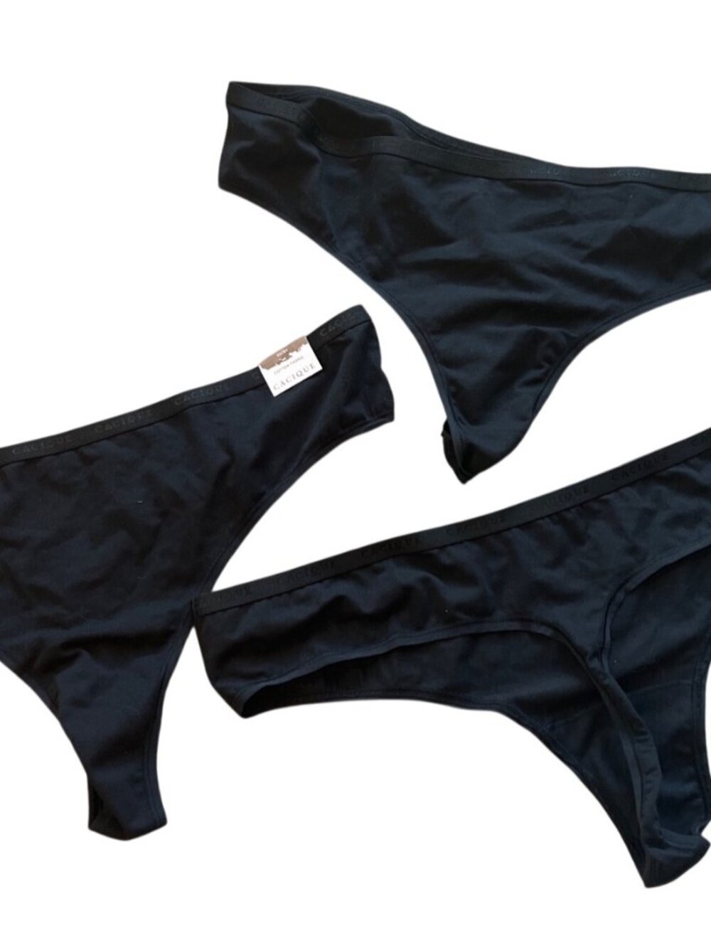 Cacique black thong cotton panty underwear 3 pc NWT 22/24